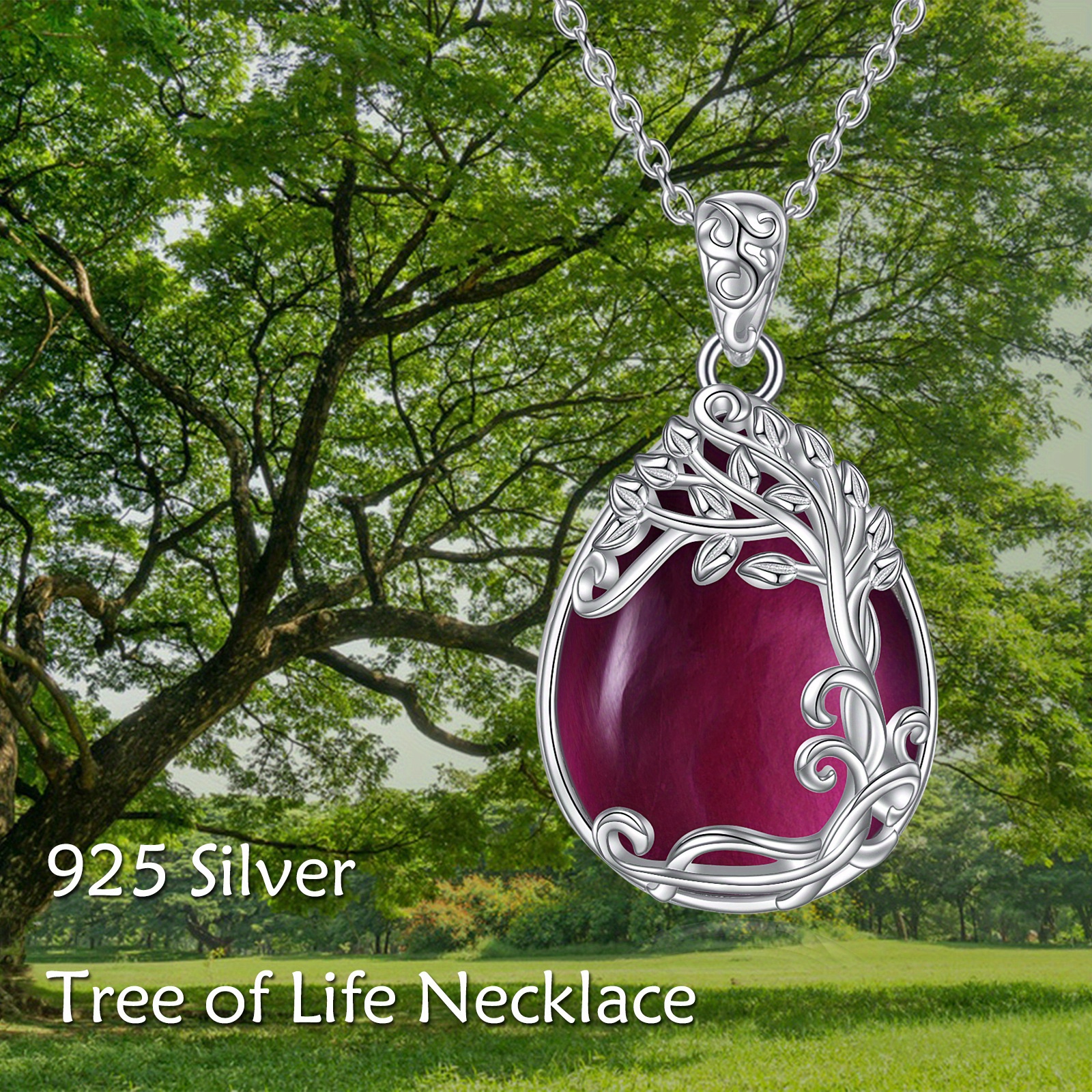 925 Sterling Silver Life Tree-Shaped Pendant Necklace Set